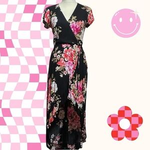Altar'd State Black and Pink Floral High Low Dress, bohemian
